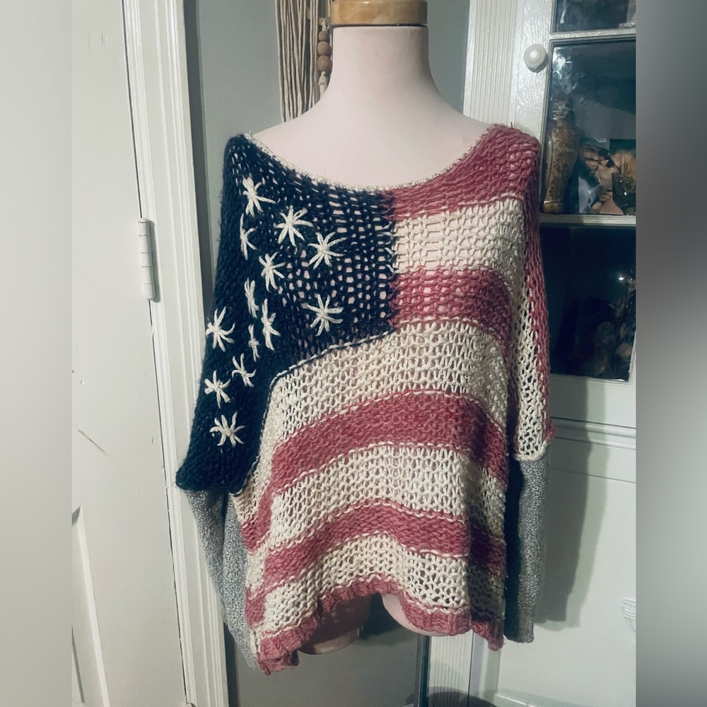 Free People Patriotic American Flag Loose Knit Sweater - Picture 3 of 9